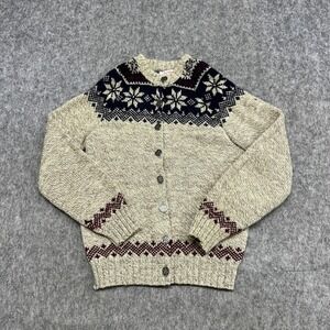 Vintage Fall River Knitting‎ Mills Cardigan Sweater Womens Small Snowflake Wool